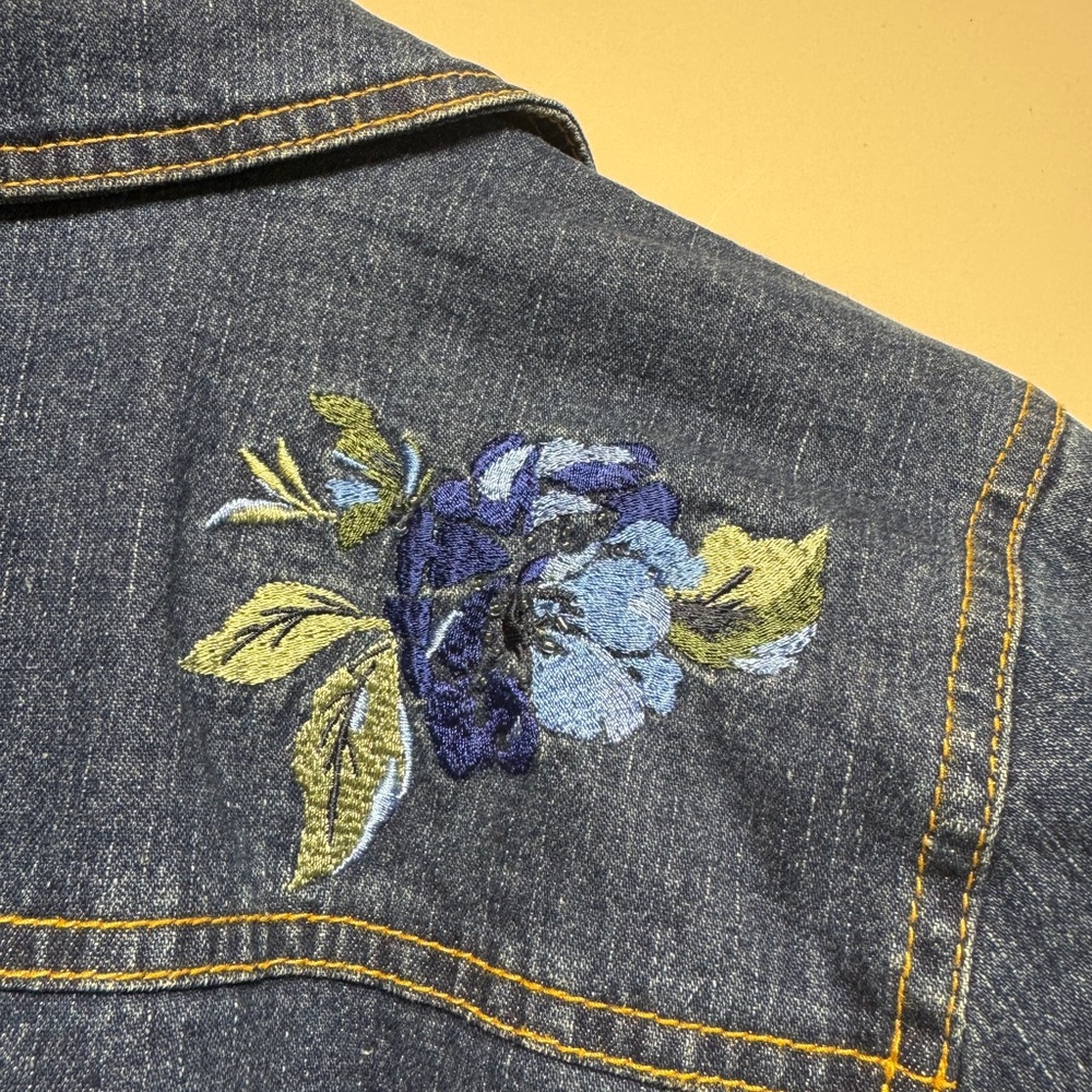 Denim&Co Vintage Denim Blazer Jacket with Floral Embroidery, L - Picture 5 of 10